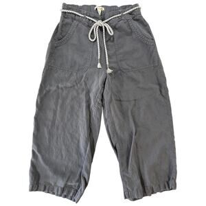 C&C California Gray Cropped Pants Women's S Linen Blend Wide Leg Belted